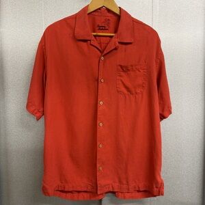 Tommy Bahama 100% Silk Camp Shirt Red Orange Button Front L